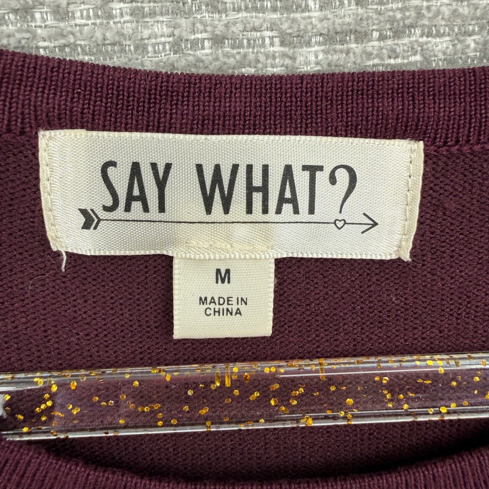 SAY WHAT? Womens Sweater Dress Burgundy Studded Geometric Long Sleeve Sz M Party - Picture 3 of 13
